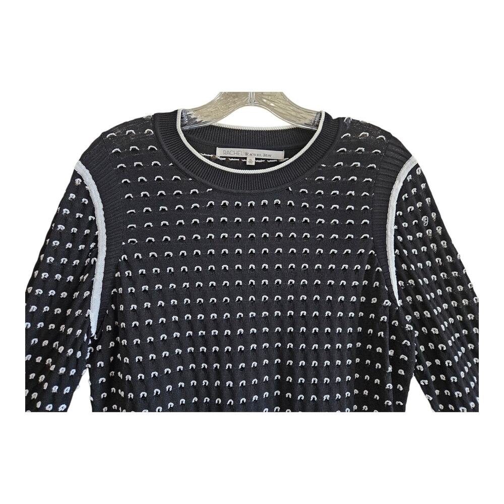 RACHEL ROY Women's L XL Sweater Black White Open Weave Bell Cuff 38" NEW - Picture 2 of 9